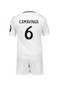 Real Madrid Eduardo Camavinga #6 Jalkapallovaatteet Lasten Kotipeliasu 2024-25 Lyhythihainen (+ Lyhyet housut)